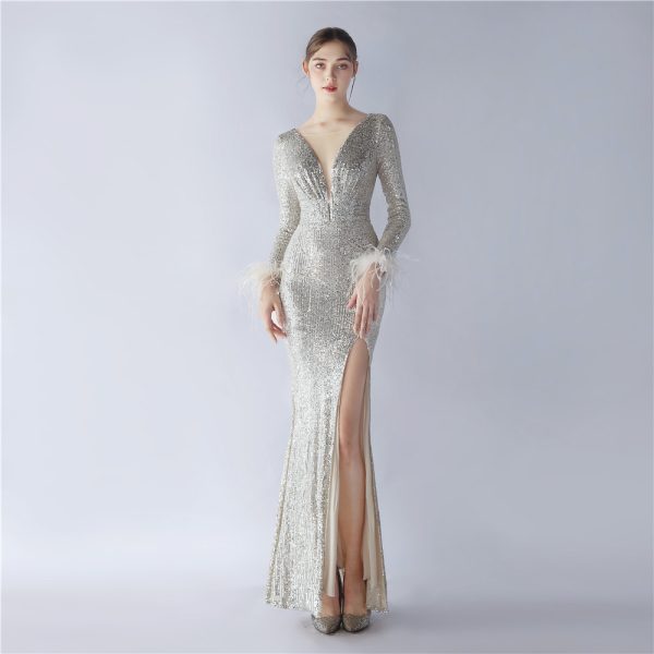 Ostrich Feather Sequin Gown