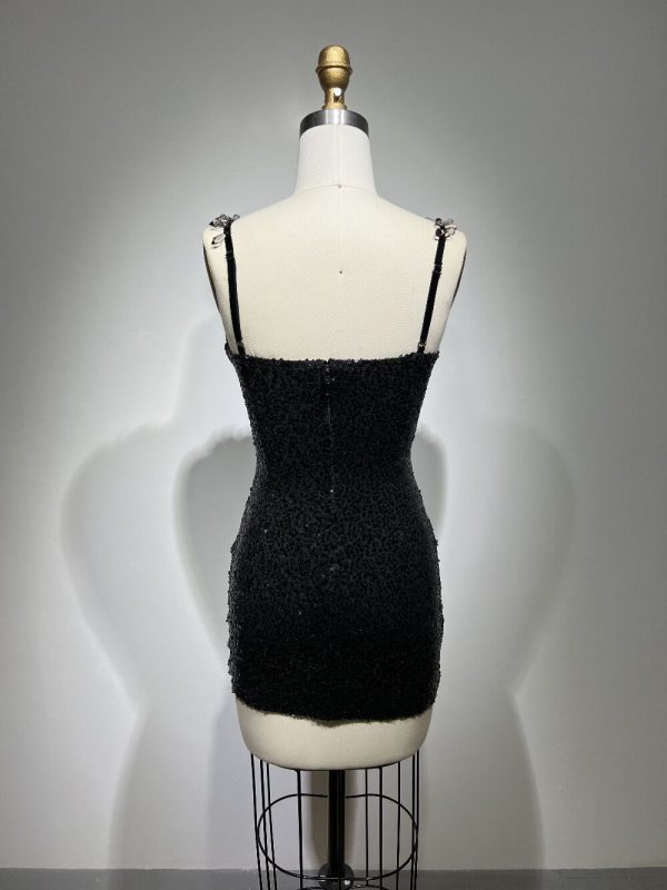 Black V-Neck Beaded Dress - Image 3