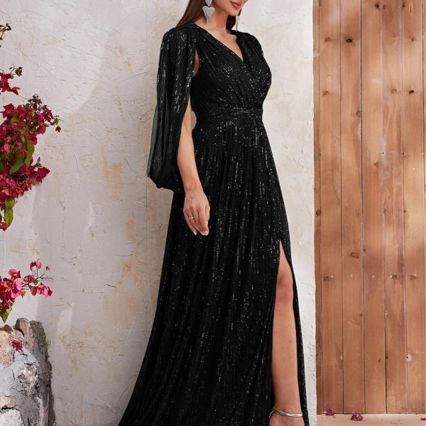 Sequin V-Neck Split Gown - Image 3