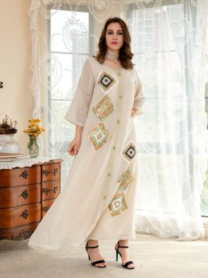 Embroidered Sequin Cotton Gown