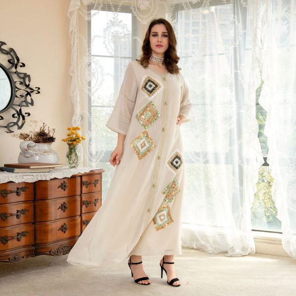 Embroidered Sequin Cotton Gown