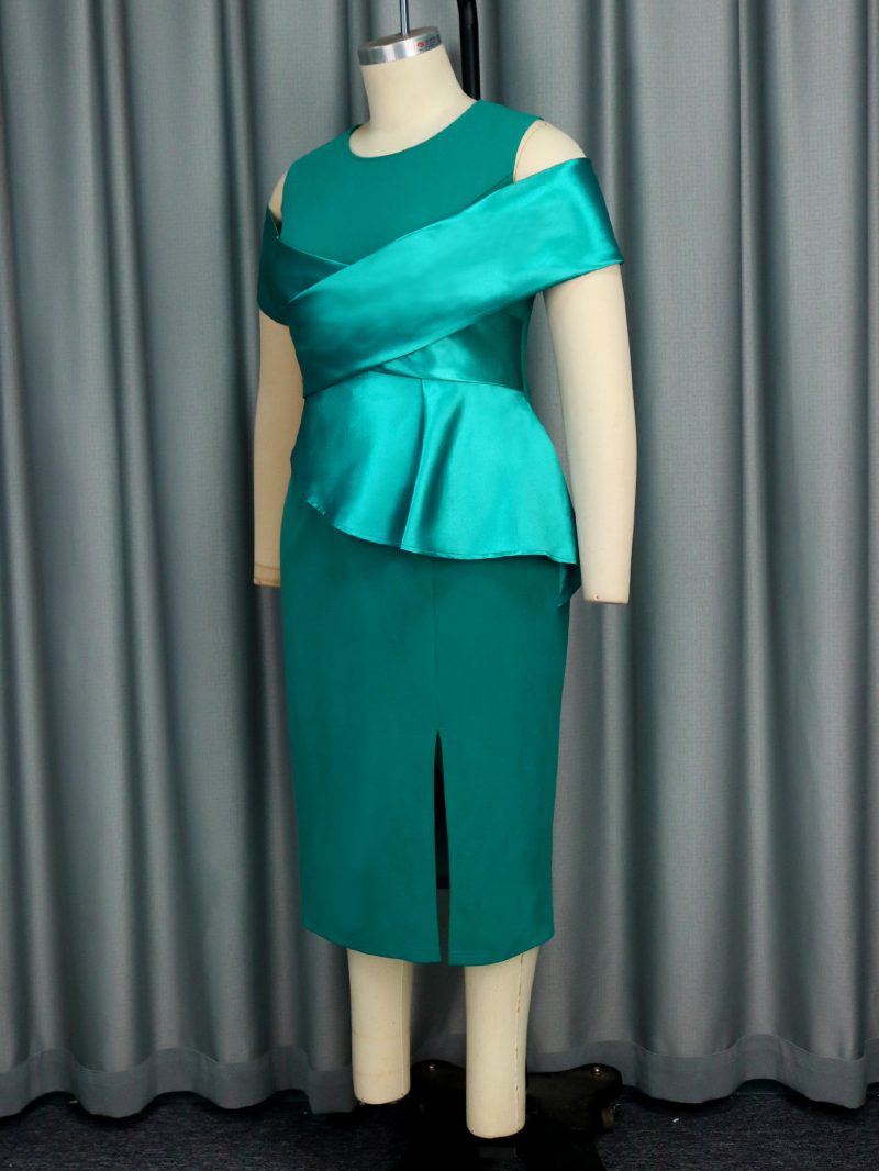 Plus Size Glossy Splicing Bodycon Party Dress - Image 2