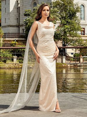 Summer Simple Sexy V Neck Sequined Yarn Side Slit Dress