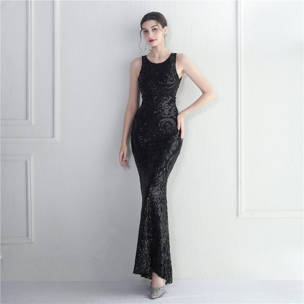 Beaded Sequin Backless Gown - Image 2