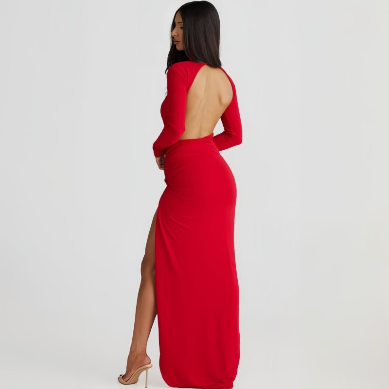 Autumn Backless High Collar Slit Jumpsuit - Image 2