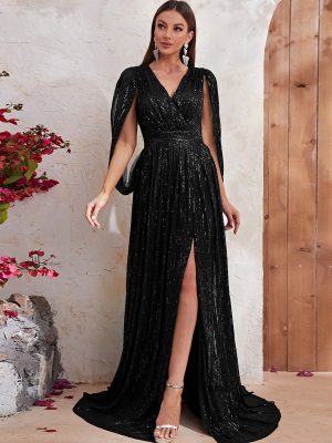 Sequin V-Neck Split Gown