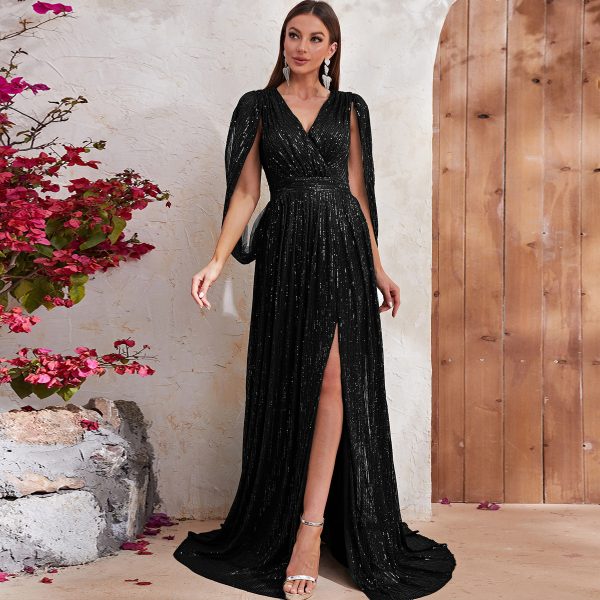 Sequin V-Neck Split Gown