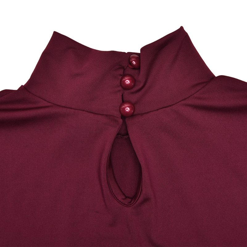 Elegant Slim Turtleneck Pleated A-Line Dress - Image 4