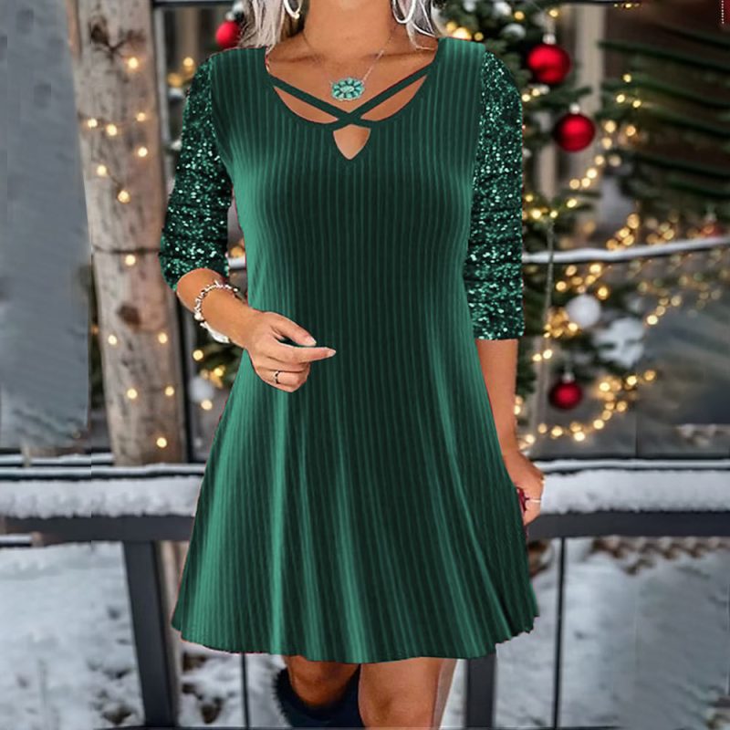 Sequin V-Neck Casual Dress - Image 3