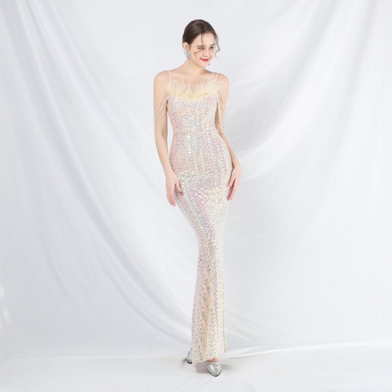 Colorful Sequin Feather Gown - Image 3