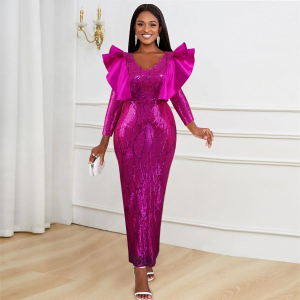 Waist-Slimming Ruffle Sequin Dress