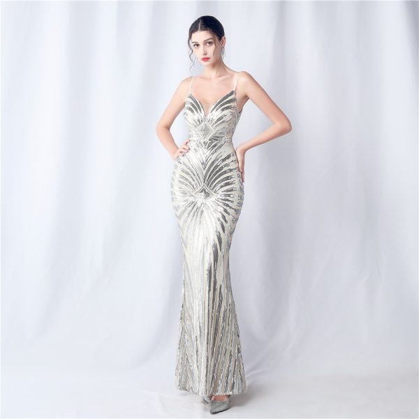 Floral Sequin Sling Evening Gown - Image 2