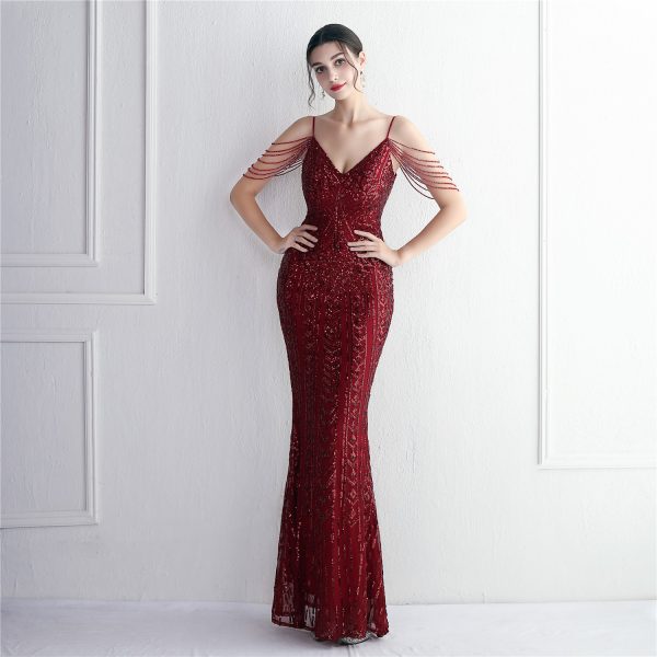 Beaded Sling Sequined Evening Dress - Image 4