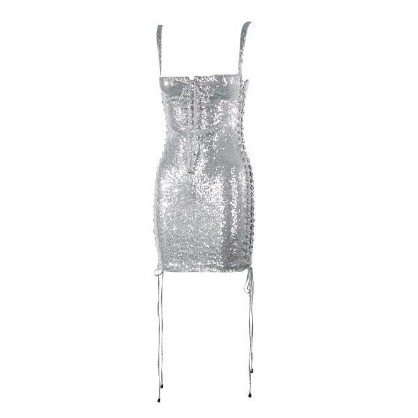 Silver Cutout Sequin Dress - Image 4