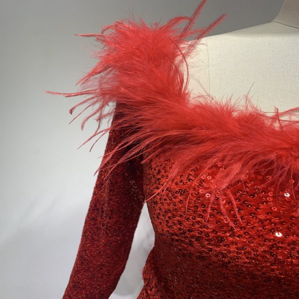 Red Feather Sequin Mini Dress - Image 4