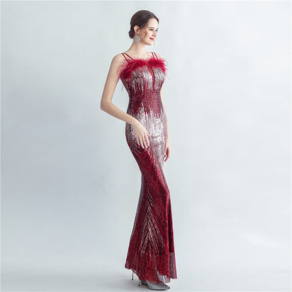 Floral Sequin Feather Gown - Image 4