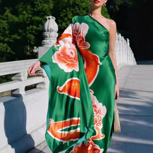 Satin Printed Evening Dress Women - Image 2