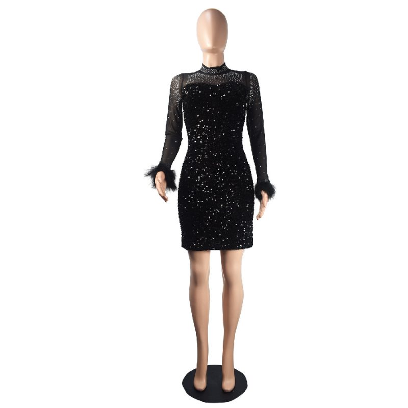 Rhinestone Feather Party Dress - Image 4