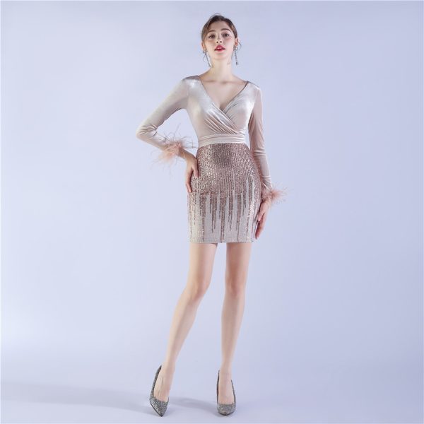 Sequin Velvet Feather Mini Dress - Image 4