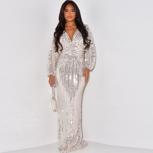 Sexy V-Neck Sequin Maxi Dress