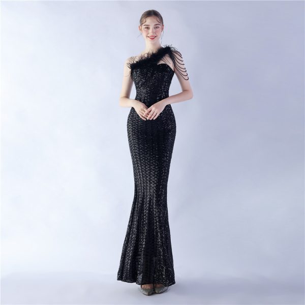 Beaded Sequin Ostrich Gown - Image 3