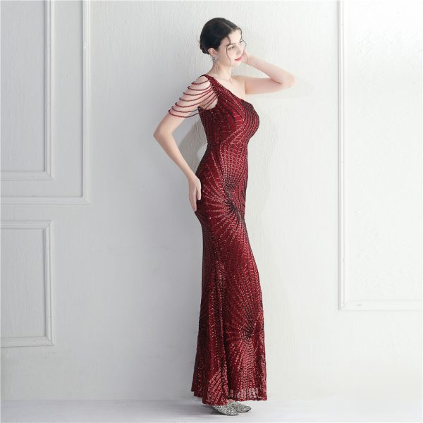 Floral One-Shoulder Sequin Gown - Image 4