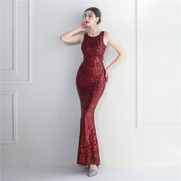 Beaded Sequin Backless Gown - Image 4