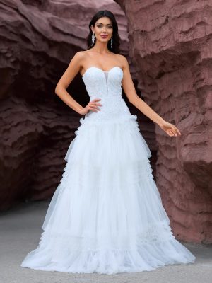 Elegant Tube Top Tiered Wedding Gown