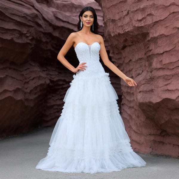 Elegant Tube Top Tiered Wedding Gown