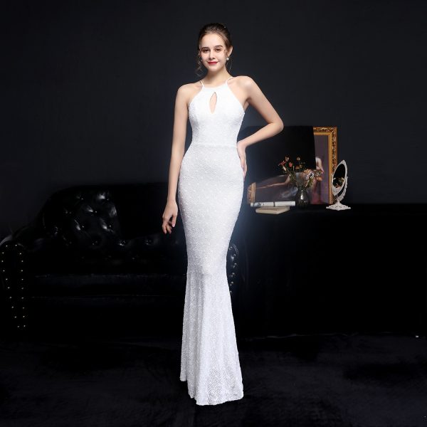 Elegant Halter Sequin Fishtail Dress - Image 3