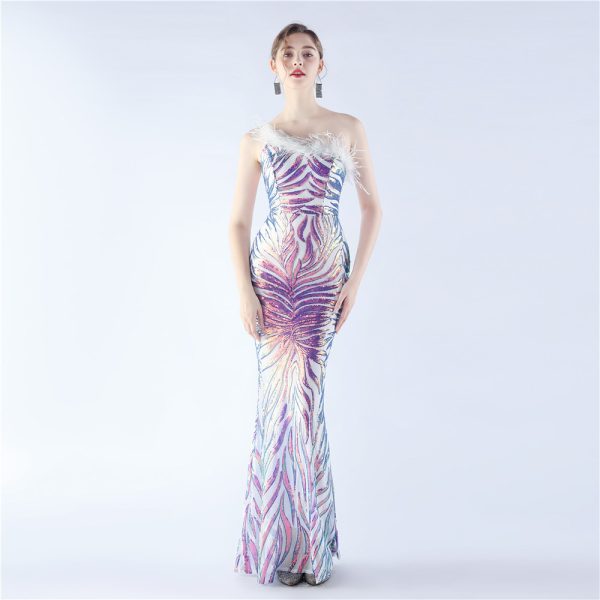 Floral Sequin Feather Gown - Image 4