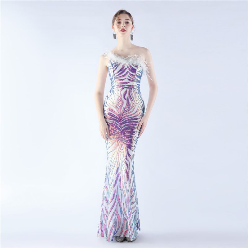 Floral Sequin Feather Gown - Image 4