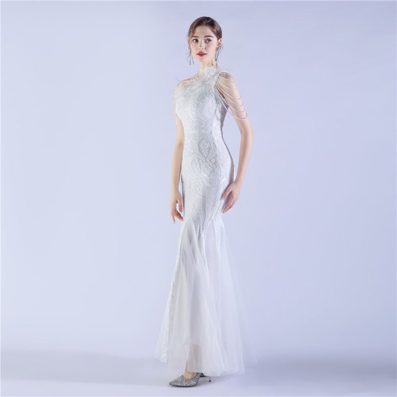 High-End Beaded Feather Gown - Image 2