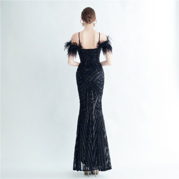 Floral Sequin Feather Gown - Image 2