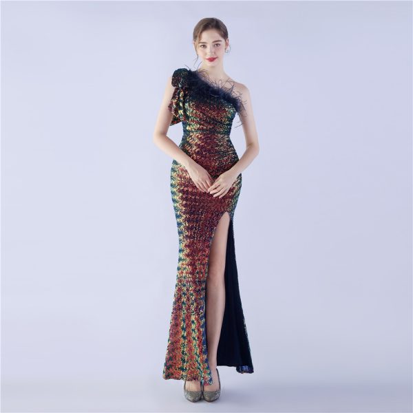 Floral Feather Sequin Dress - Image 2