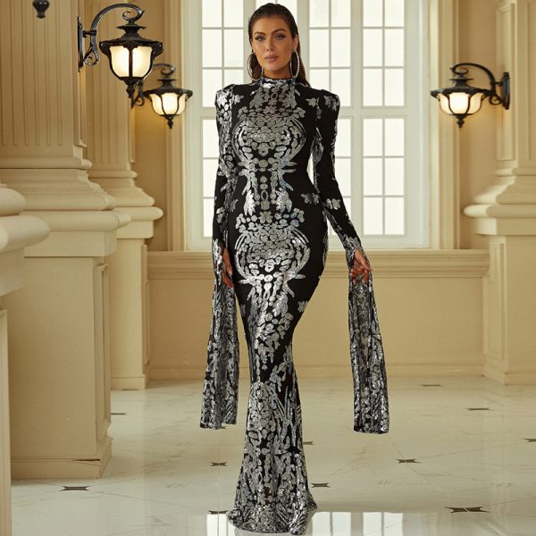 Elegant Slim-Fit Sequin Gown - Image 2