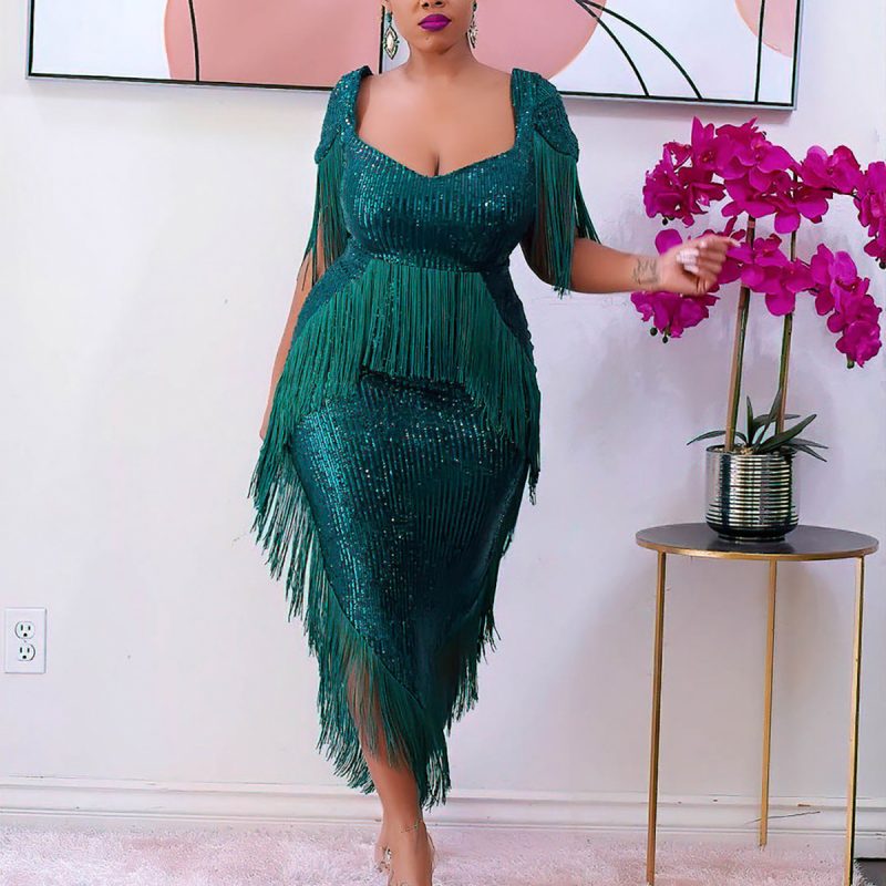 Sequined Tassel Slim Dress - Image 4
