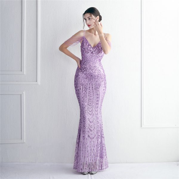 Beaded Sling Sequined Evening Dress - Image 3