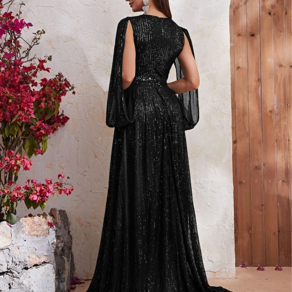 Sequin V-Neck Split Gown - Image 2