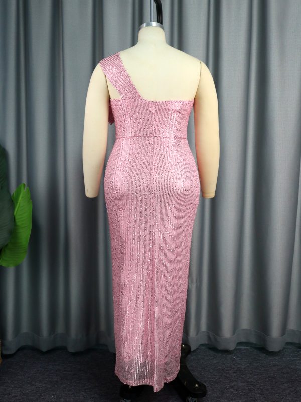 One-Shoulder Bow Sequin Dress - Image 3