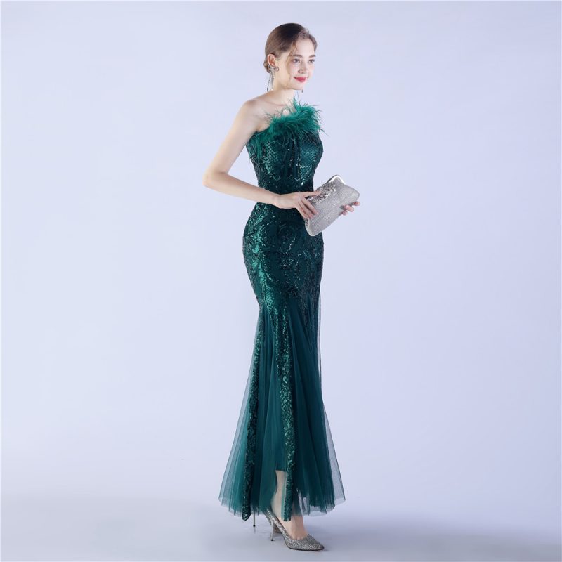 High-End Beaded Feather Gown - Image 4