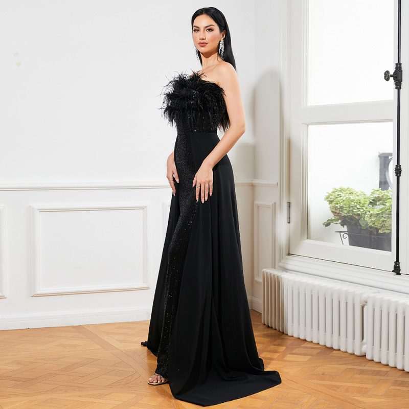 Sexy Sequin Feather Maxi Dress - Image 4