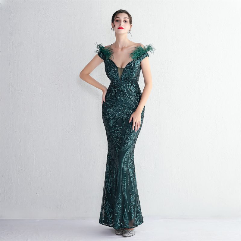 3D Floral Sequin Evening Dress