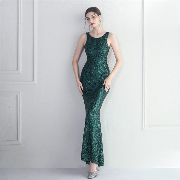 Beaded Sequin Backless Gown - Image 3