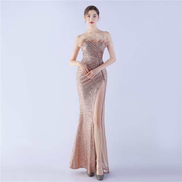 Feather Sequin Bandeau Slit Dress - Image 3