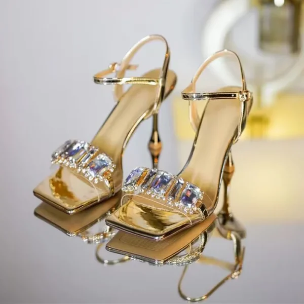 Gold Silver Crystal Sandals Ankle Straps