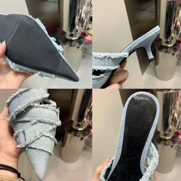 Denim Pointed Toe Slingback Mules - Image 5