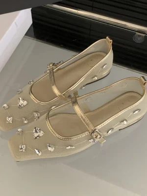 Mesh Rhinestone Ballet Flats for Women