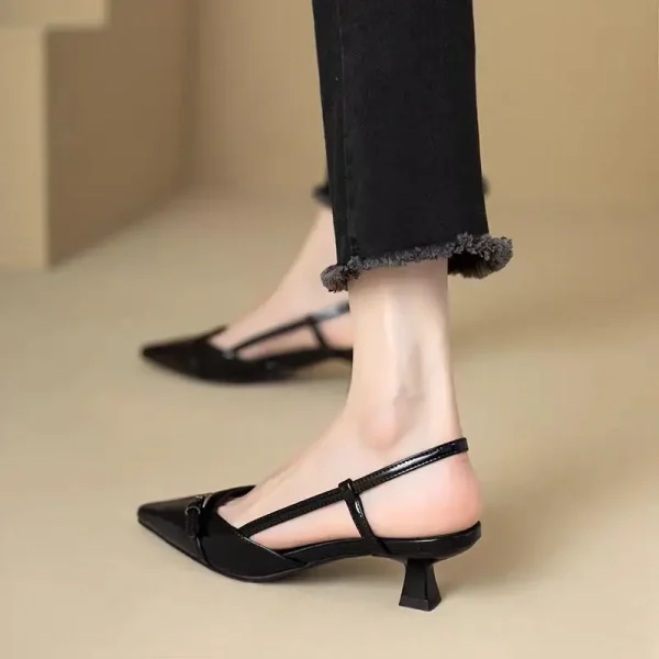 Pointed Toe Mid-Heel Slingback Sandals - Image 6