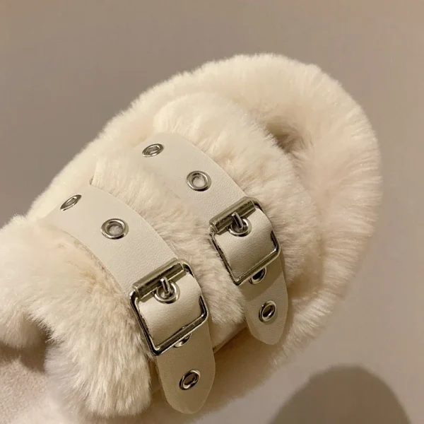 Fur Platform Slippers Warm Belt Buckle Slides - Image 4